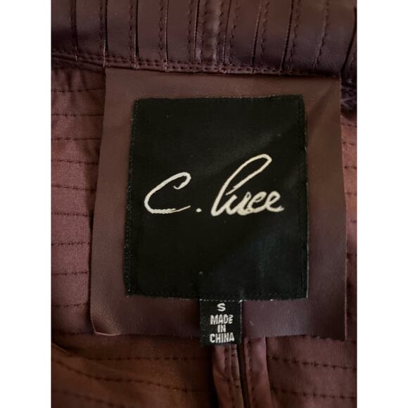 C. Luce Women's Textured Faux Leather Jacket Size S Dark Red Burgundy Pleats - Picture 3 of 9